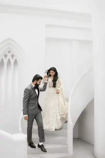 Couple portrait on church steps